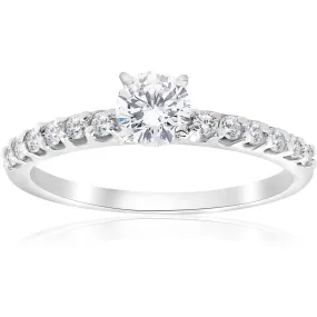 0.80Ct Round Cut Diamond Halo Engagement Ring 14k White Gold Enhanced