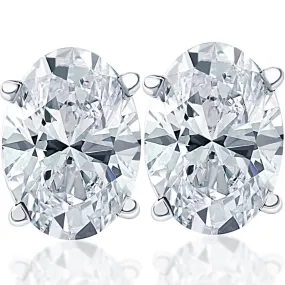 1 1/2 Ct Lab Grown Oval Diamond Studs 14k White Gold Earrings