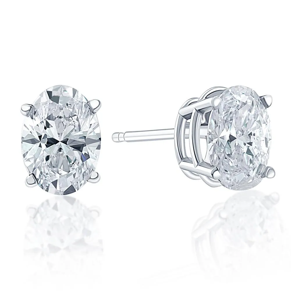 1 1/2 Ct Lab Grown Oval Diamond Studs 14k White Gold Earrings