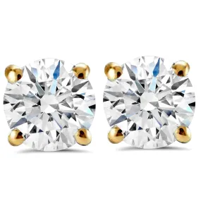 1 1/2 ct Round Round Diamond Studs with Screw Backs 14k Yellow Gold Enhanced