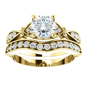 1 1/2ct Diamond Vintage Engagement Matching Wedding Ring Set 14k Gold Yellow