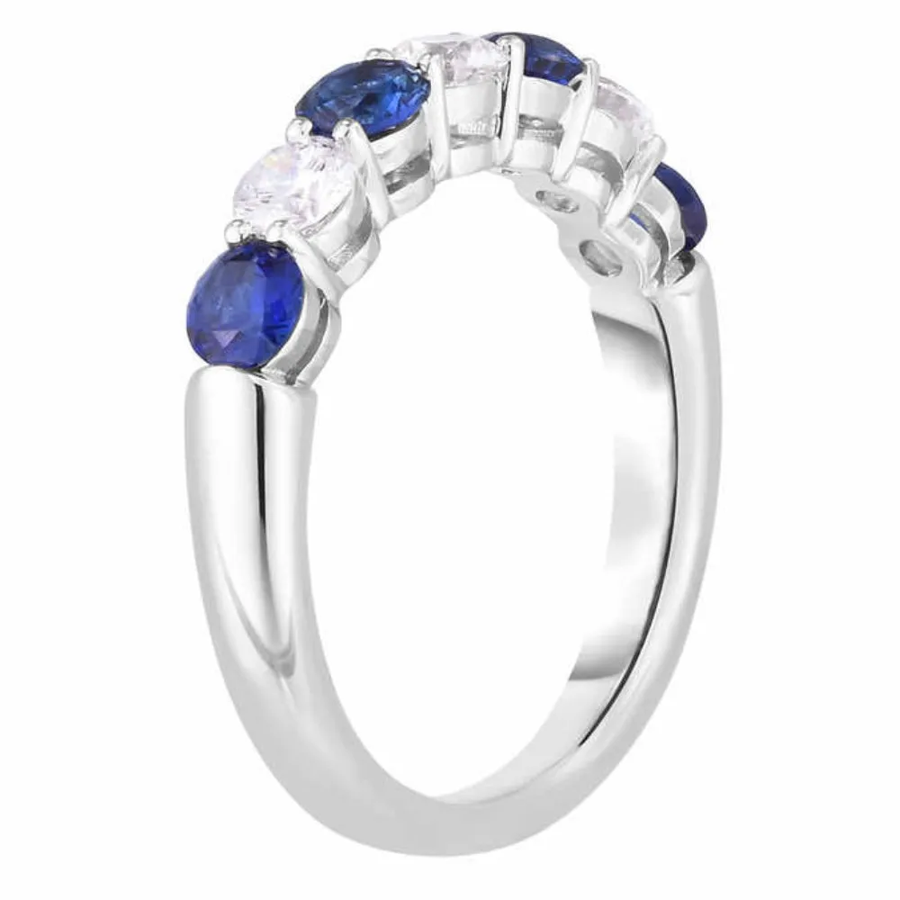 1 1/2Ct TW Round Diamond & Created Blue Sapphire Stackable Ring in 14k Gold