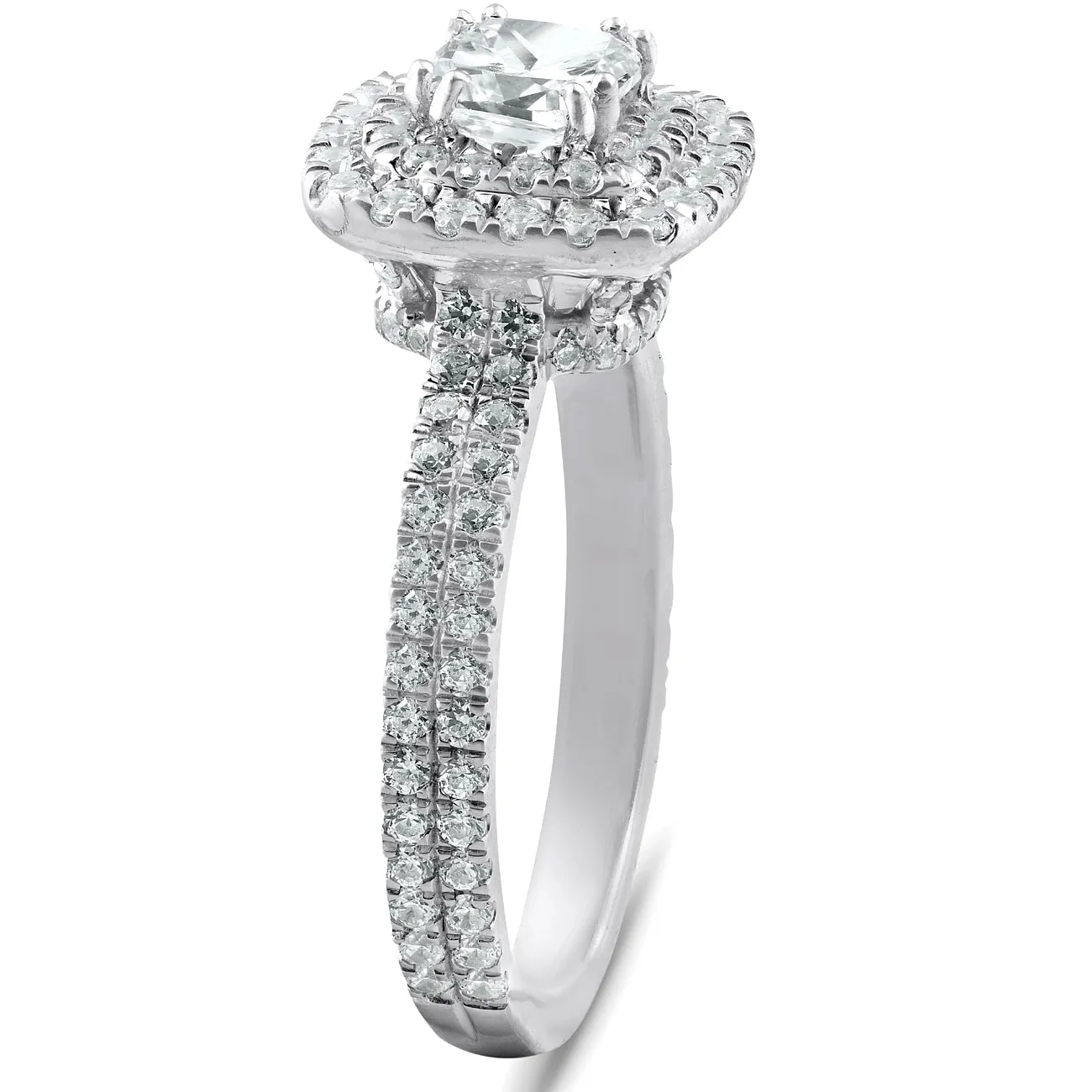 1 1/3 Ct Cushion Halo Diamond Pave Engagement Ring 14k White Gold