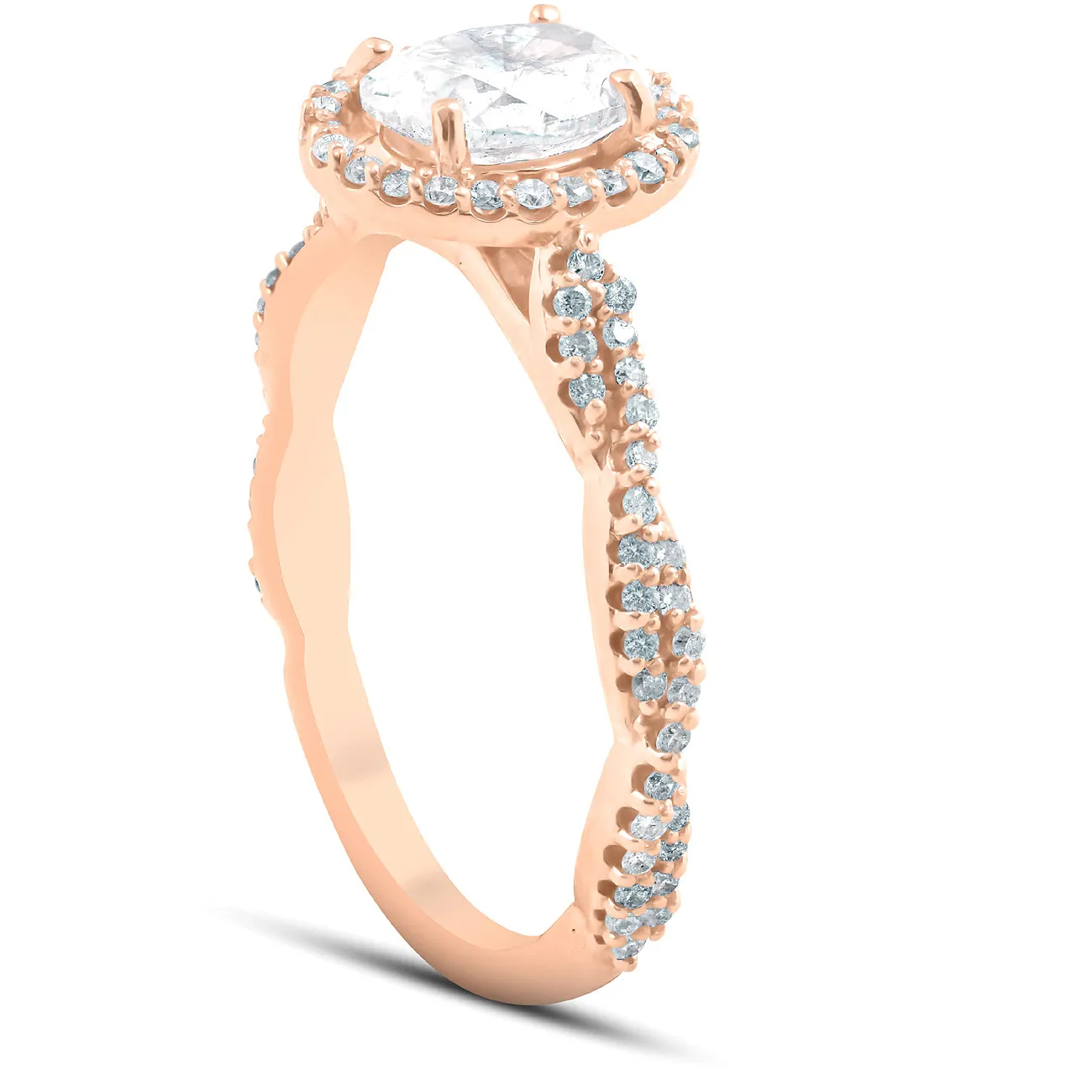 1 1/4 Ct Oval Halo Diamond Infinity Engagement Ring 14k Rose Gold