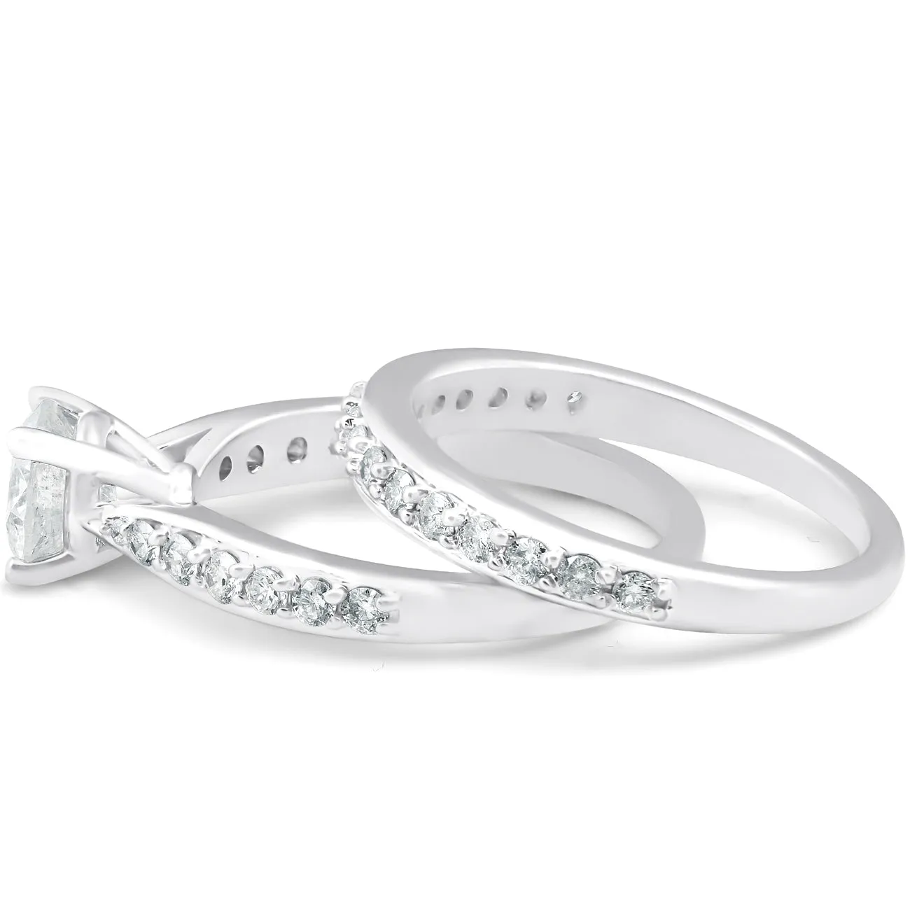 1 3/4Ct Diamond Engagement Matching Wedding Ring Set 14k White Gold