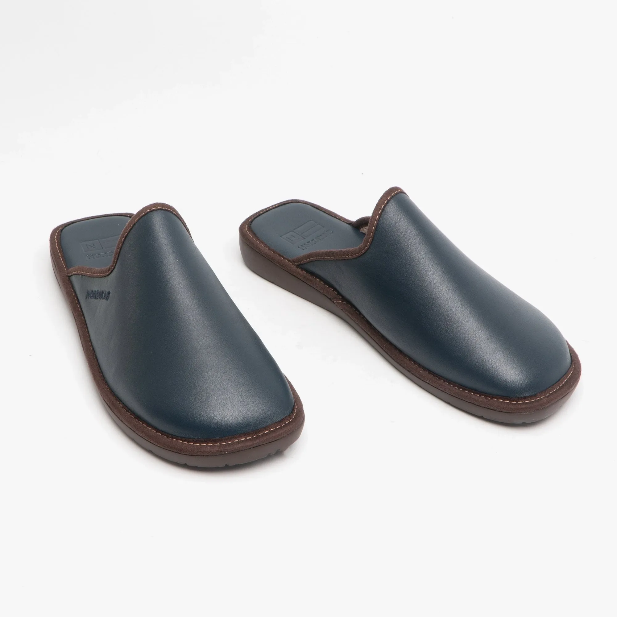 136 (DUBLIN) Mens Leather Mule Slippers Marine