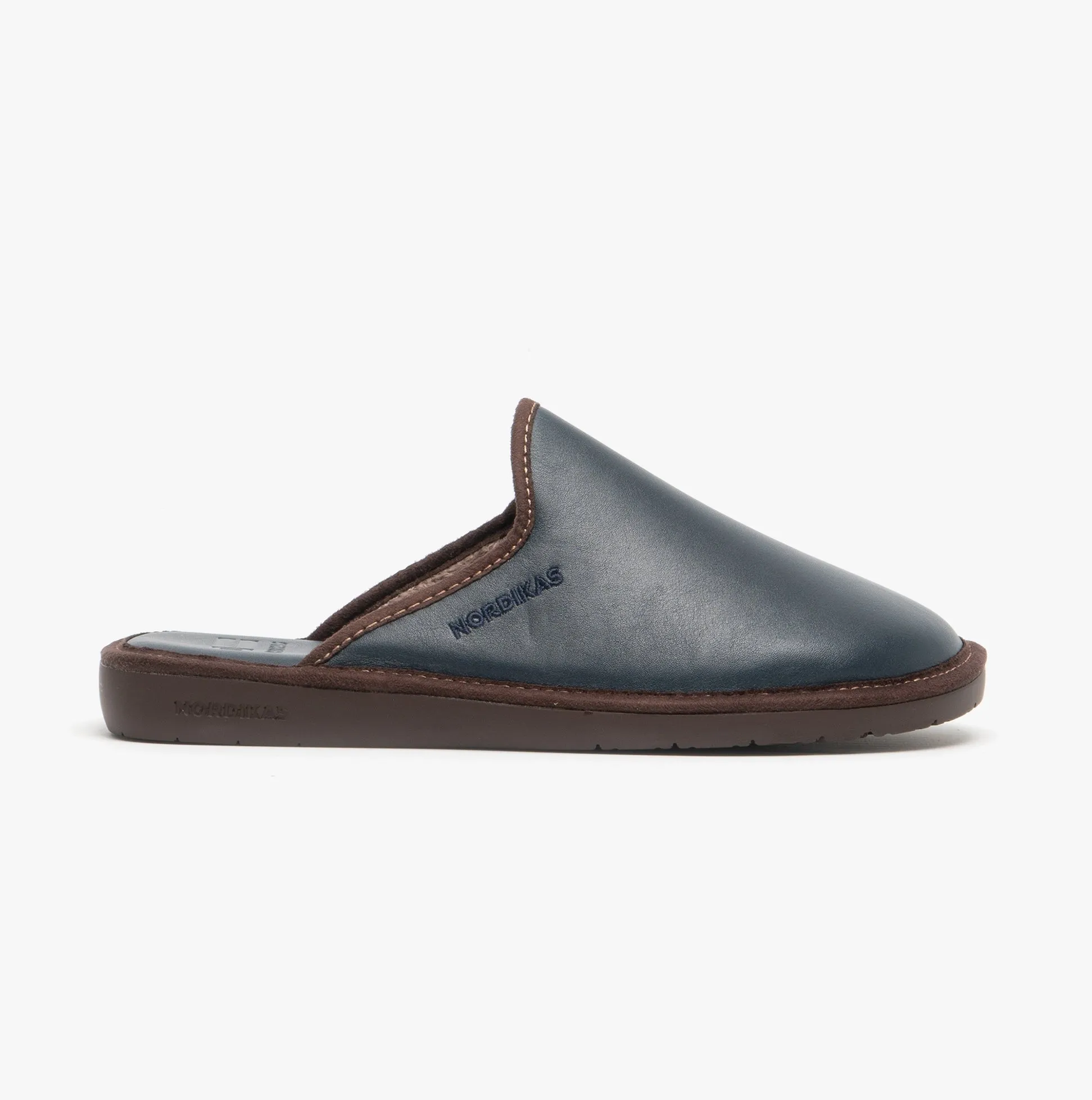 136 (DUBLIN) Mens Leather Mule Slippers Marine