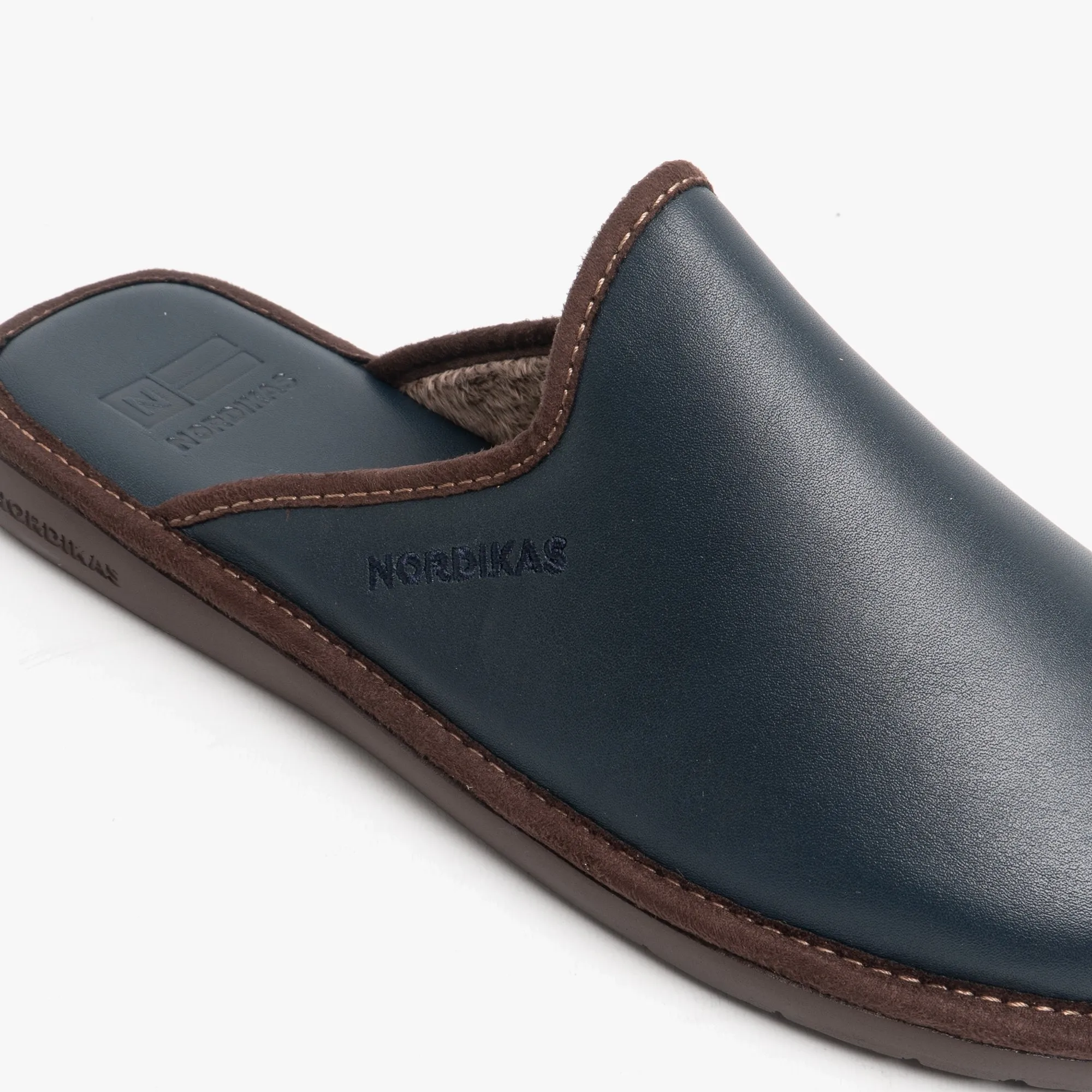 136 (DUBLIN) Mens Leather Mule Slippers Marine