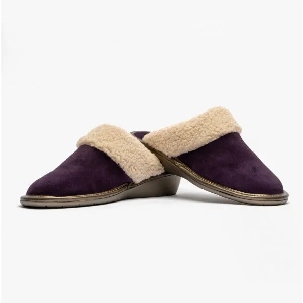 1753 (AFELPADO) Ladies Suede Mule Slippers Purple