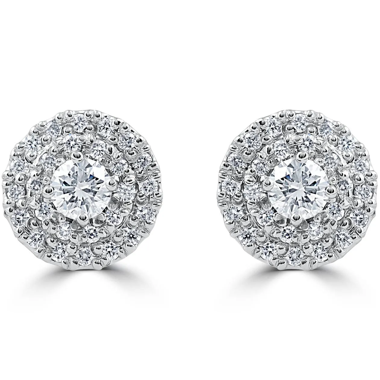 .94 cttw Diamond Double Halo Vintage Studs 14k White Gold