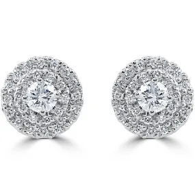 .94 cttw Diamond Double Halo Vintage Studs 14k White Gold