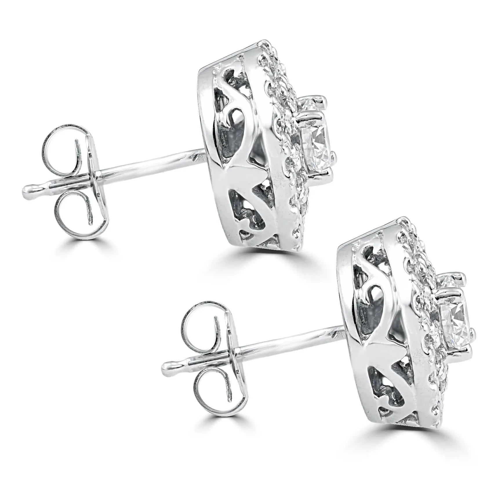 .94 cttw Diamond Double Halo Vintage Studs 14k White Gold