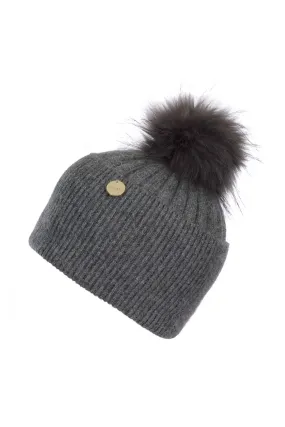 Adults Charcoal Angora Beanie Hat with matching Pom