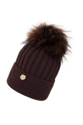 Adults Cocoa Angora Beanie Hat with matching Pom