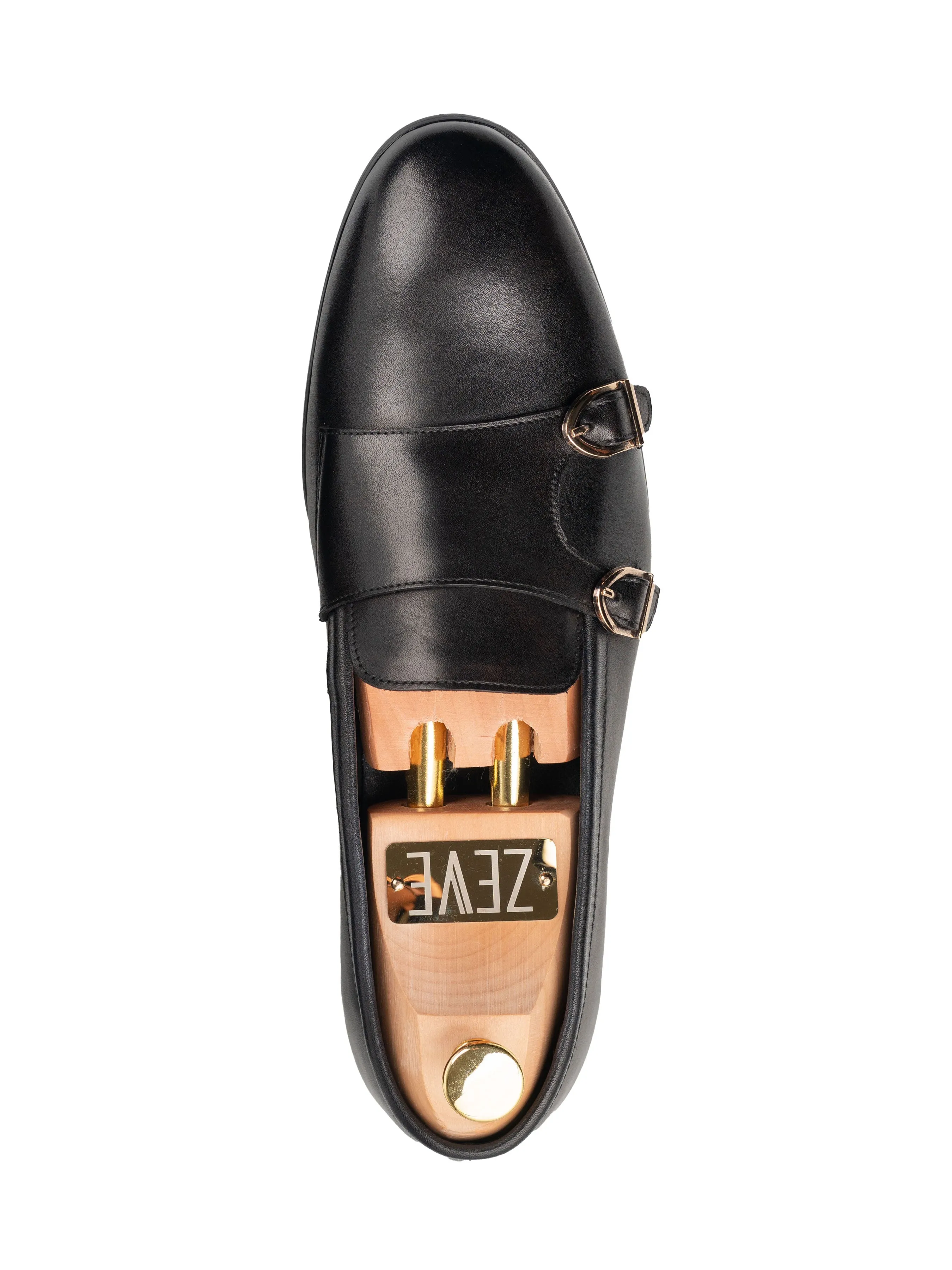 Alfeo Loafer Slipper - Solid Black Double Monk Strap