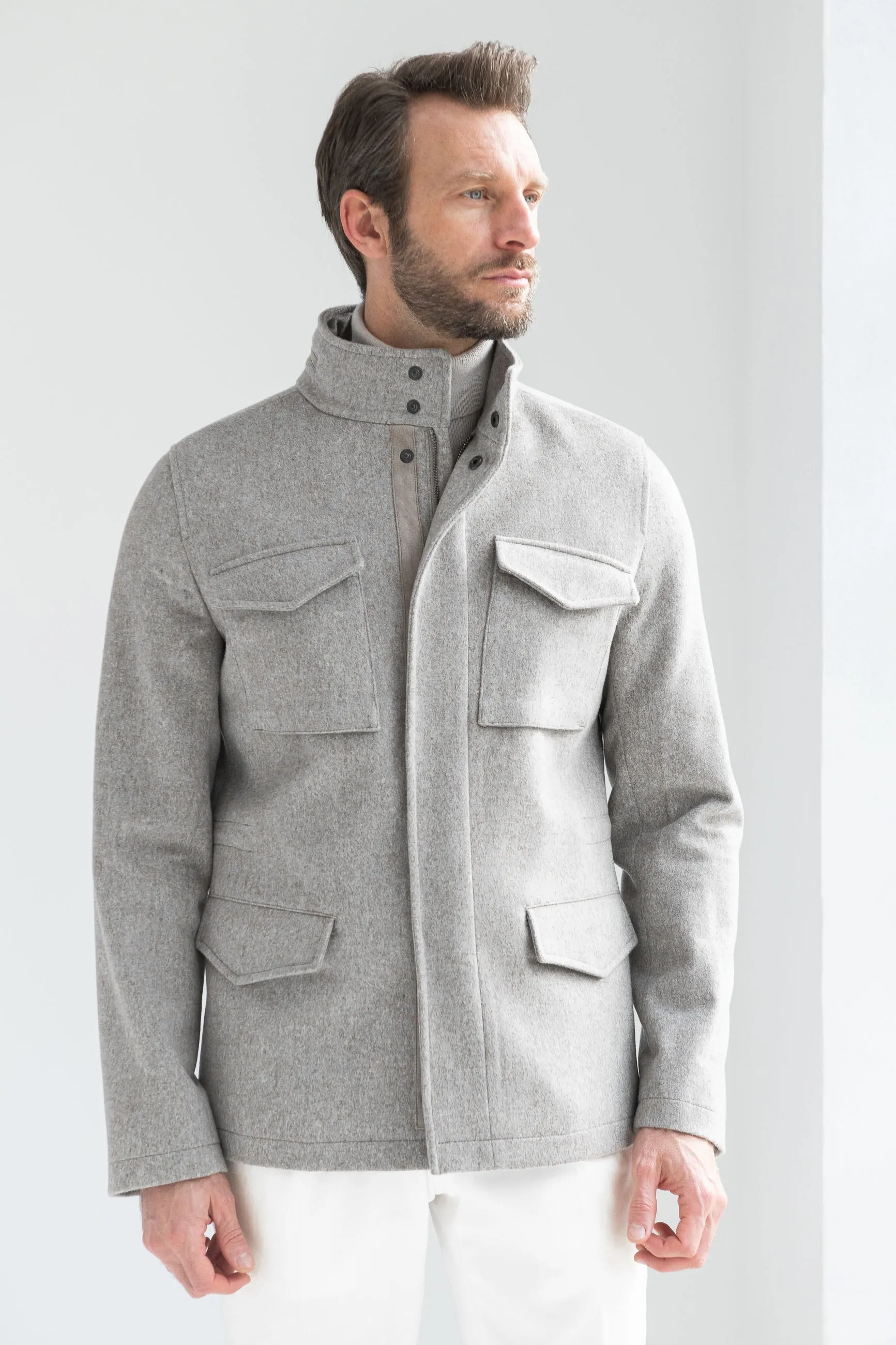 Beige field jacket in Loro Piana fabric - Made in Italy