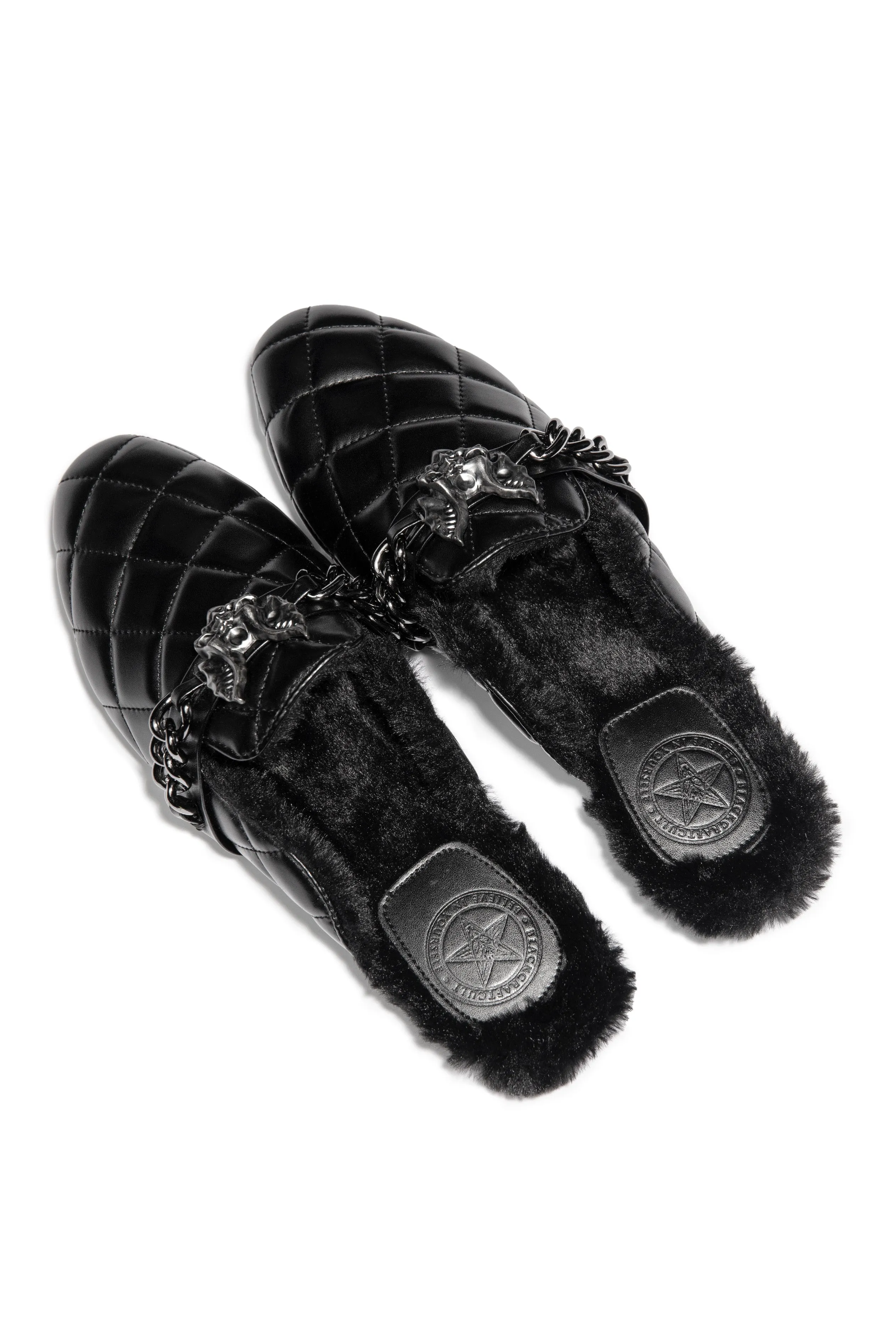 Buffy - Quilted Bat Faux Fur Mules