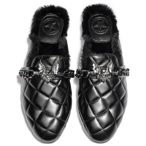 Buffy - Quilted Bat Faux Fur Mules