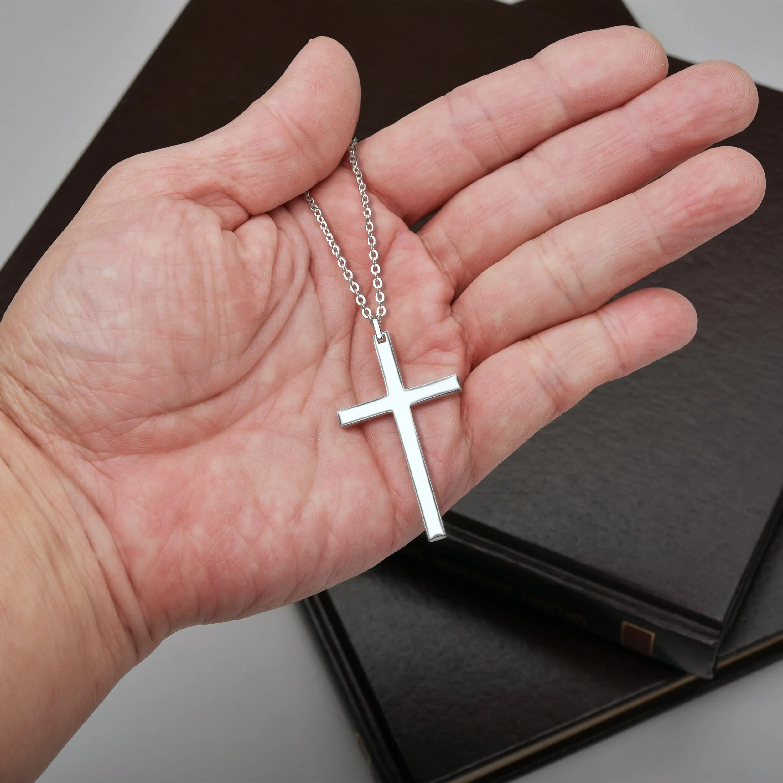 Christian Cross Necklaces For Men Silver, 24 inch