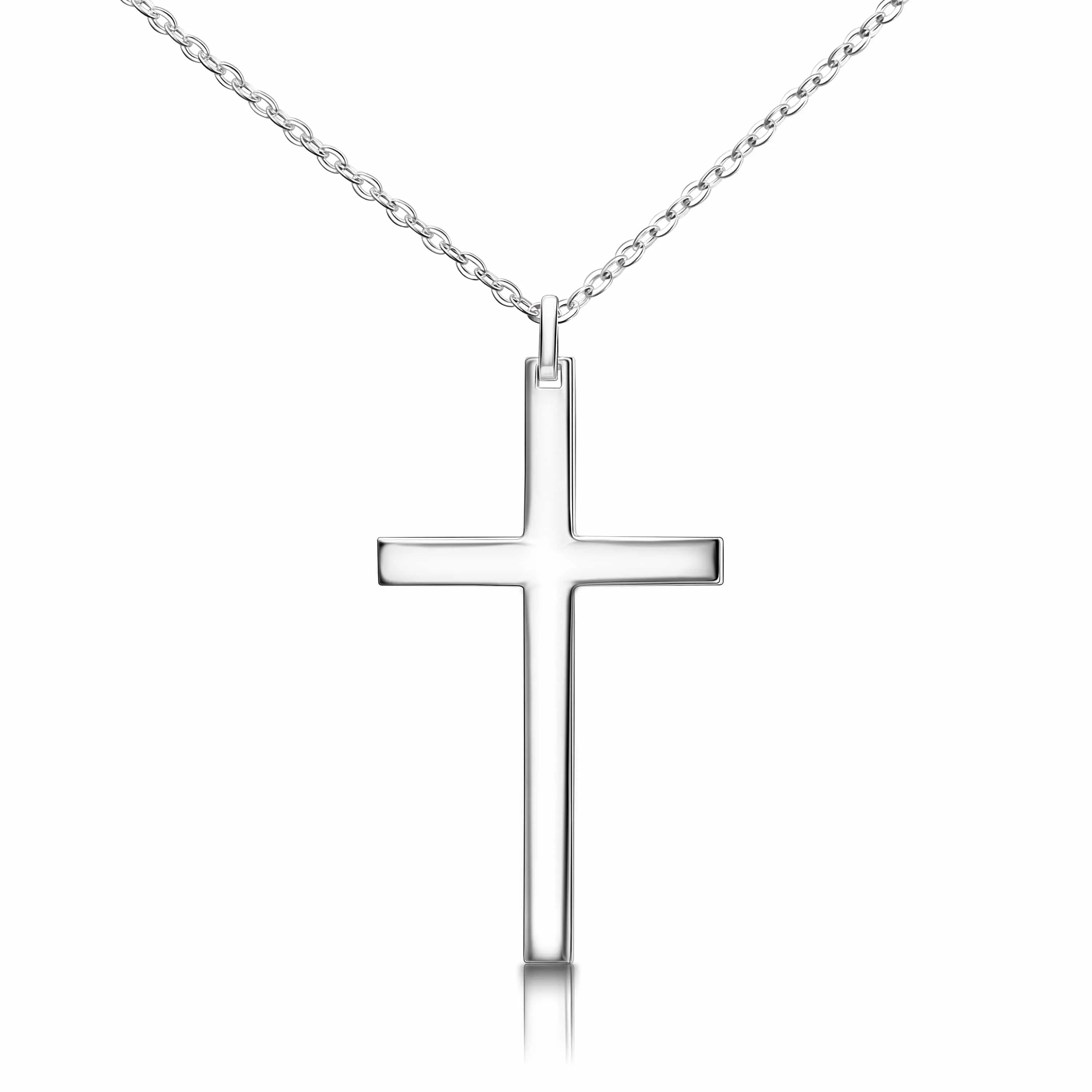 Christian Cross Necklaces For Men Silver, 24 inch