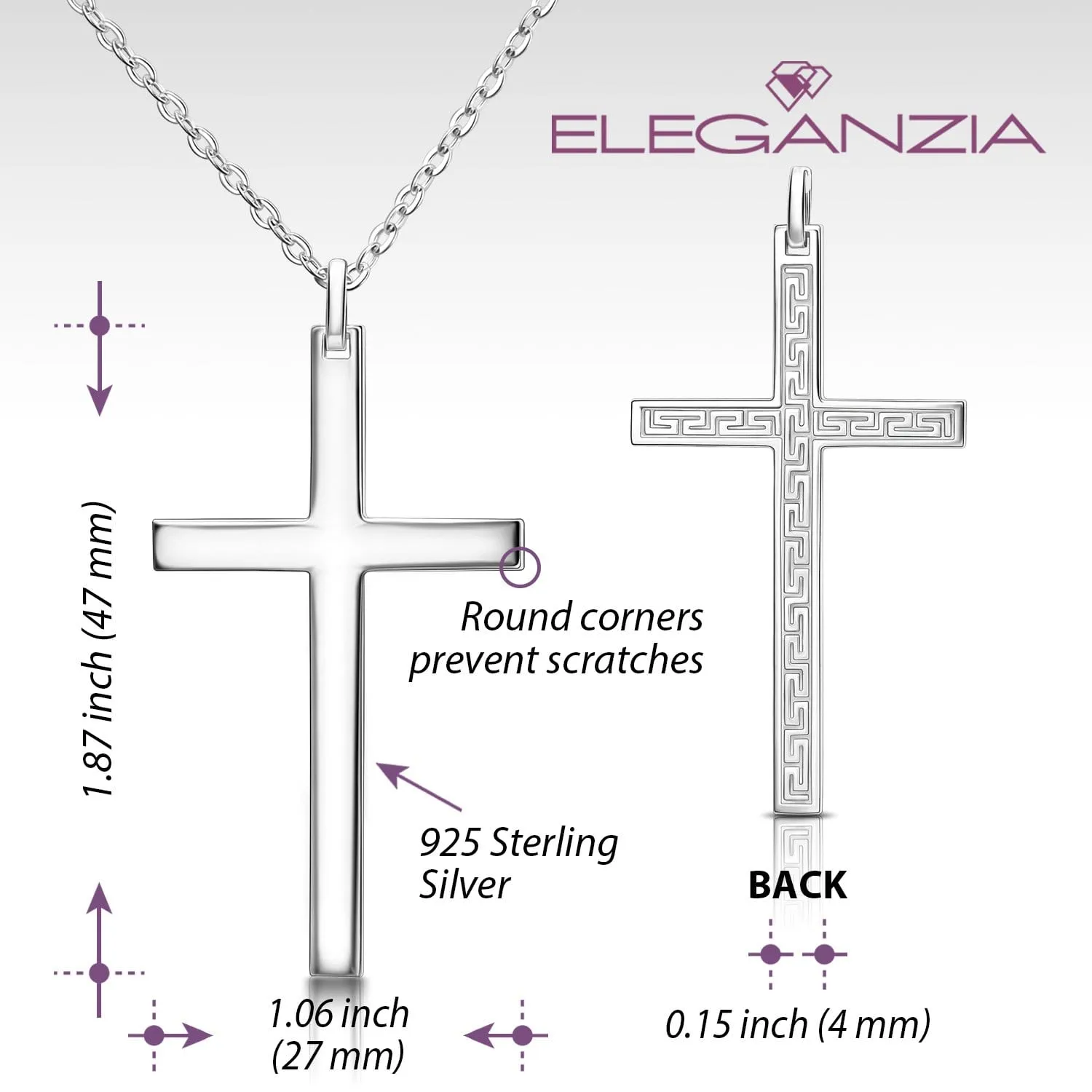 Christian Cross Necklaces For Men Silver, 24 inch