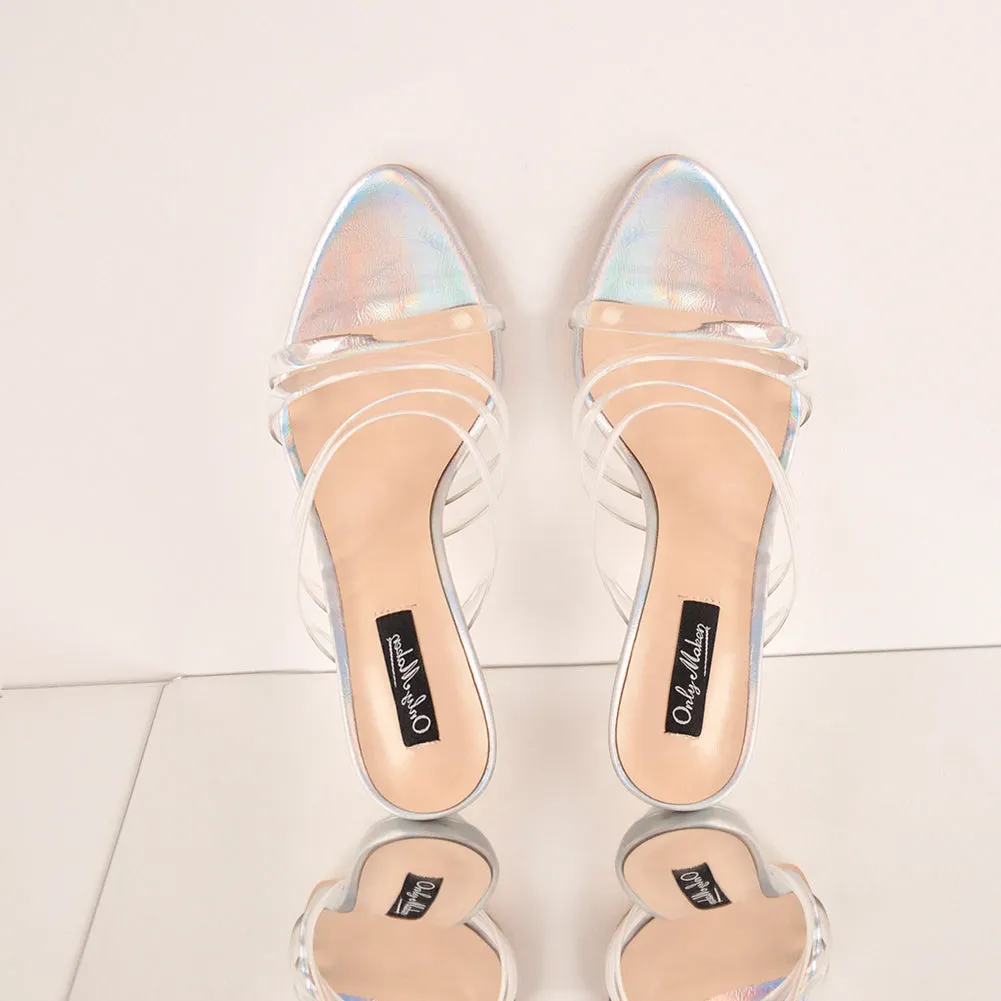 Colorful High Heel Clear Band Stiletto Sandals