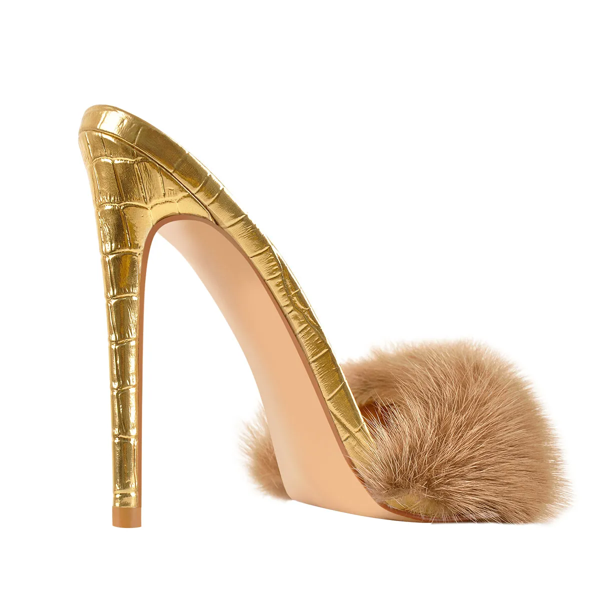 Gold Feather High Heel Stilettos Sandals