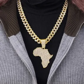 Hip hop big cuban chain with alloy and full CZ rhinestone map pendant necklace S4803177