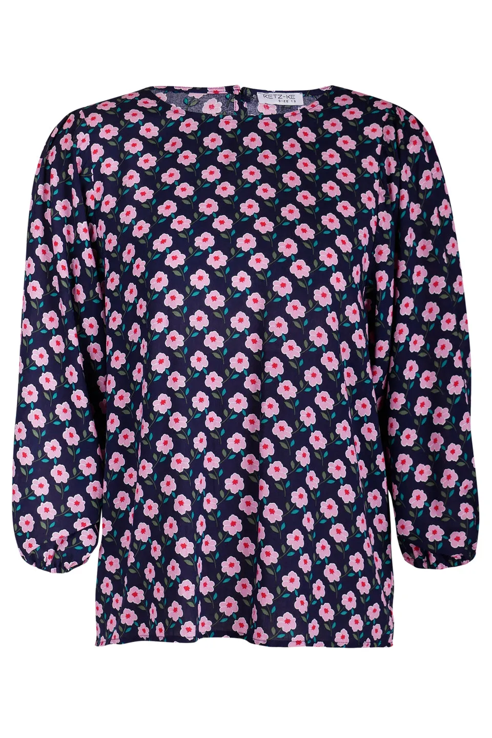 Incentive Navy Floral Rayon LS Top