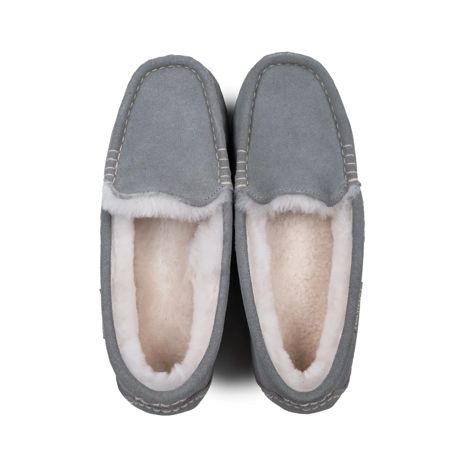 LADIES EVIE GREY SHEEPSKIN SLIPPER MOCCASIN