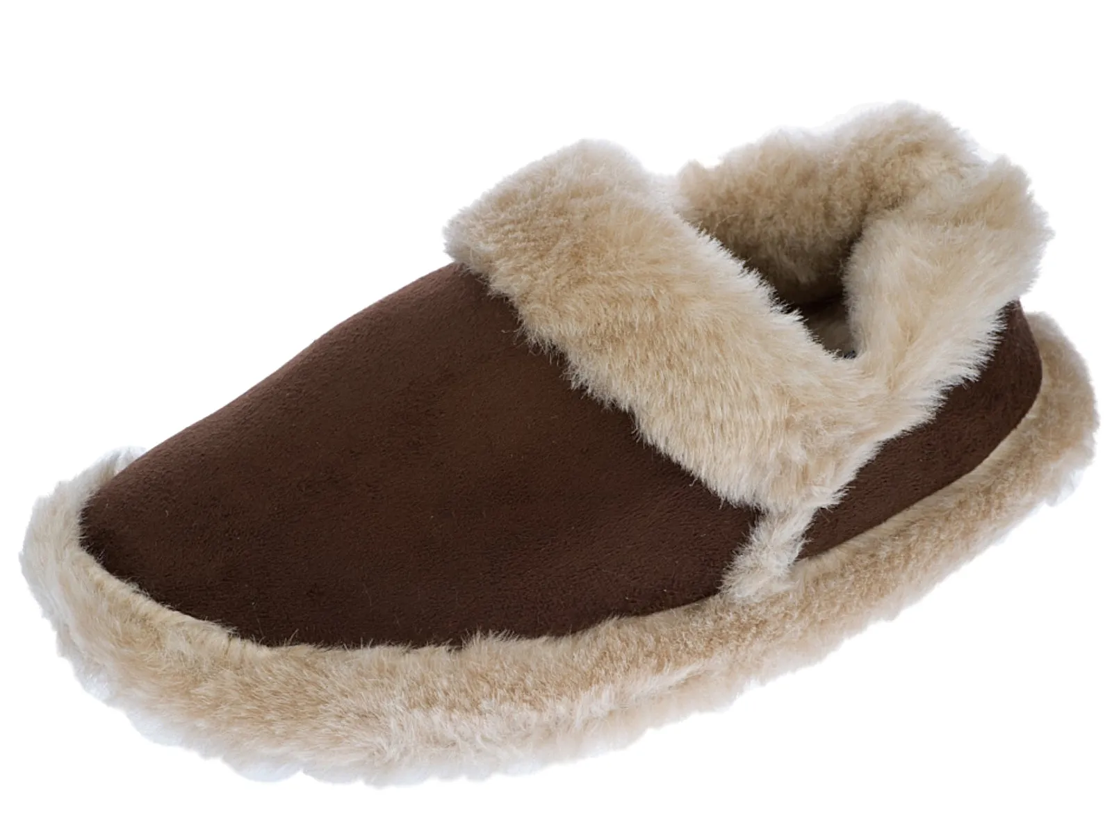 Ladies Micro Suede Slipper Warm Fluffy Lining Collar Elasticated Heel