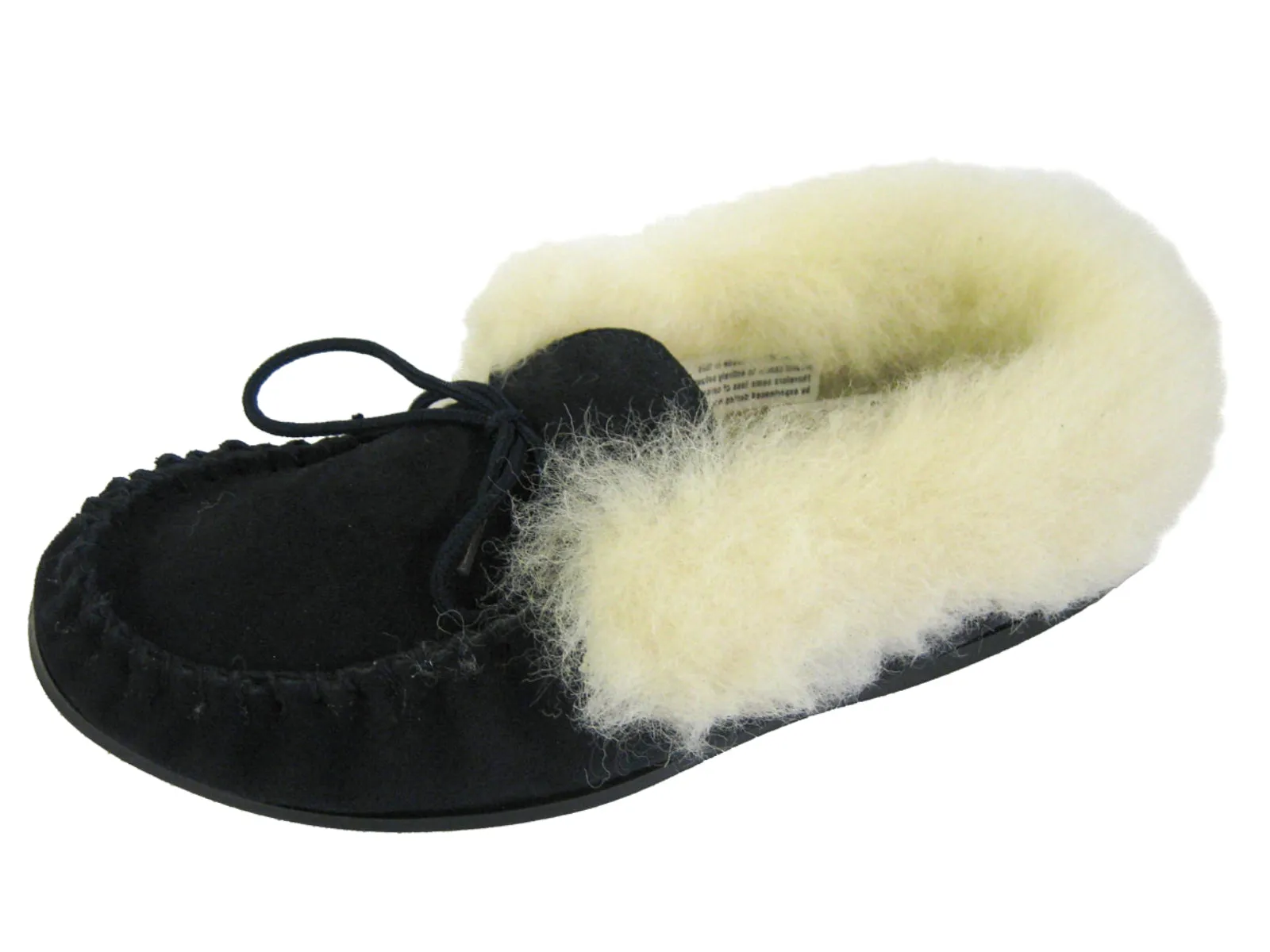 Ladies Real Suede Leather Moccasin Slipper, Wool Collar and Lining