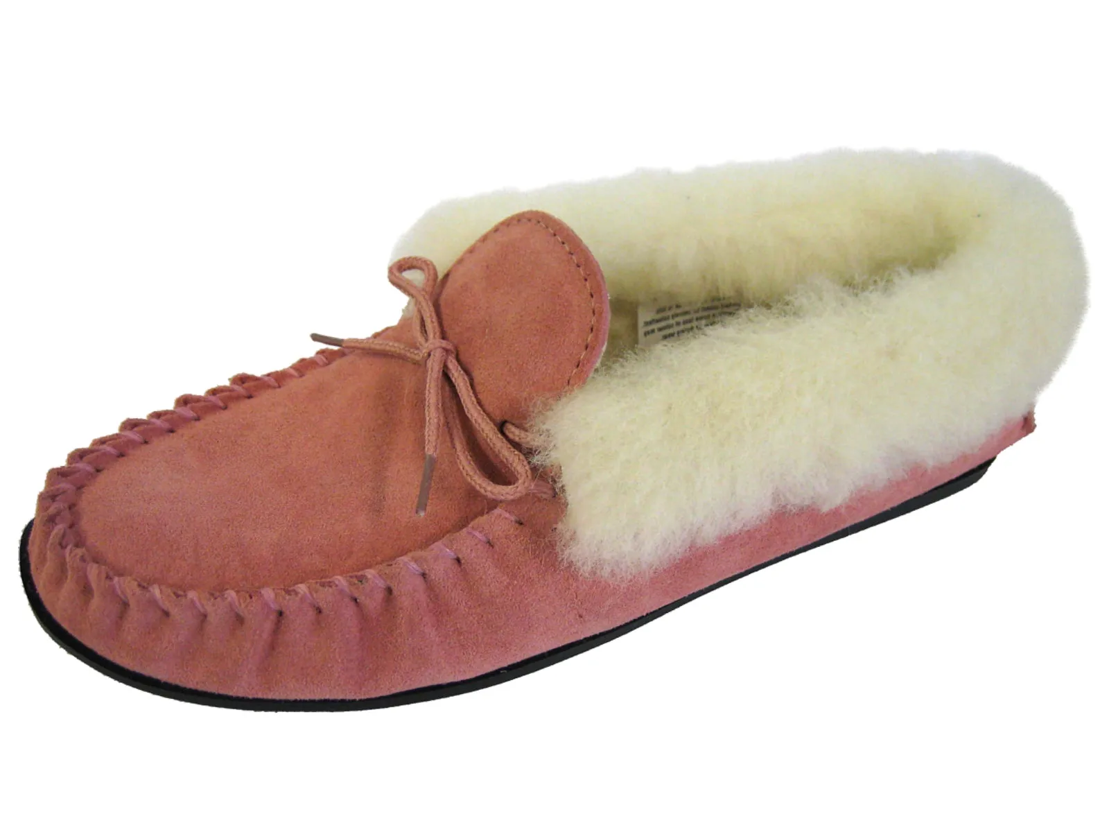 Ladies Real Suede Leather Moccasin Slipper, Wool Collar and Lining