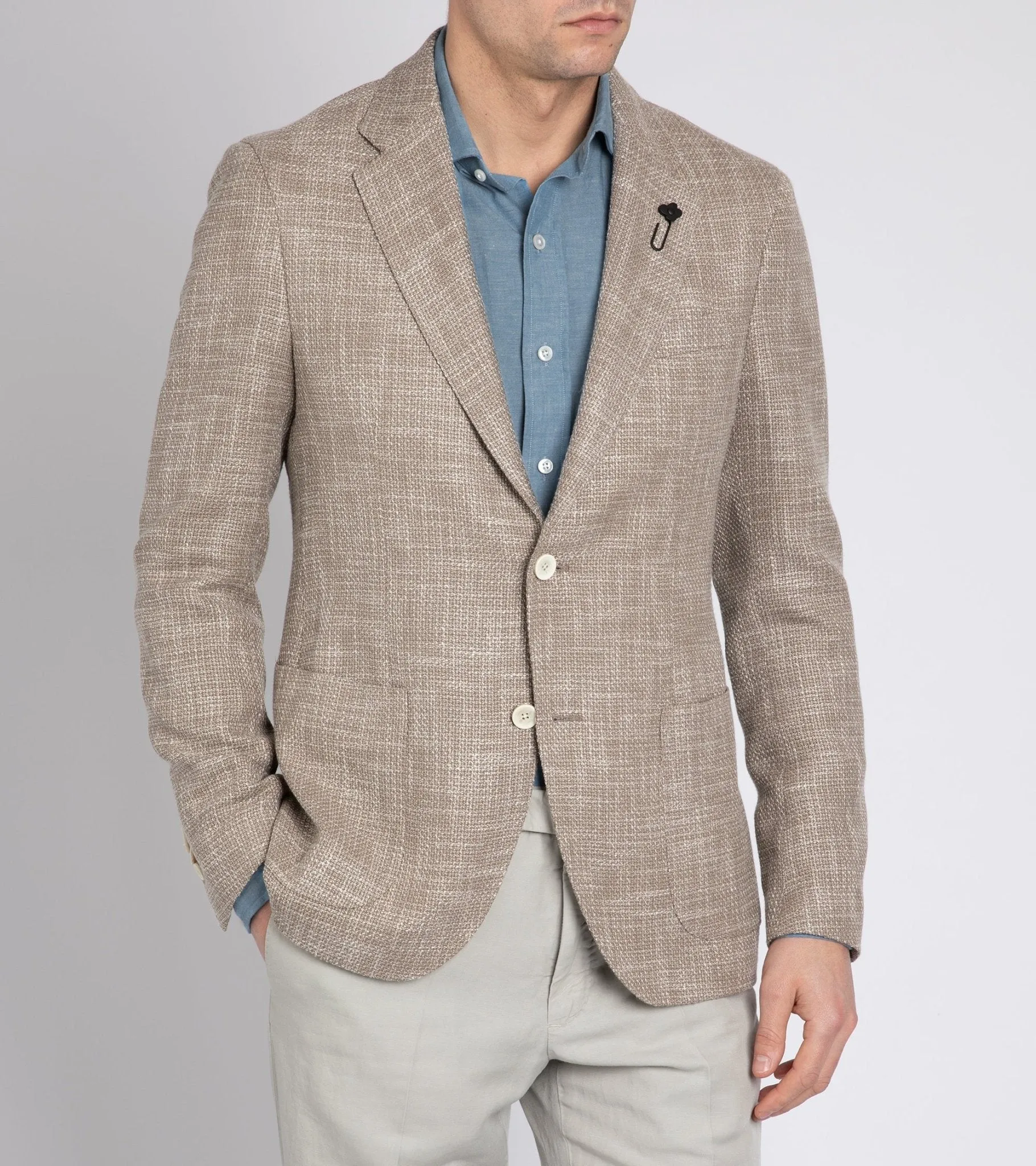 Lardini Loro Piana Wool Cotton Silk Basketweave Jacket: Oatmeal