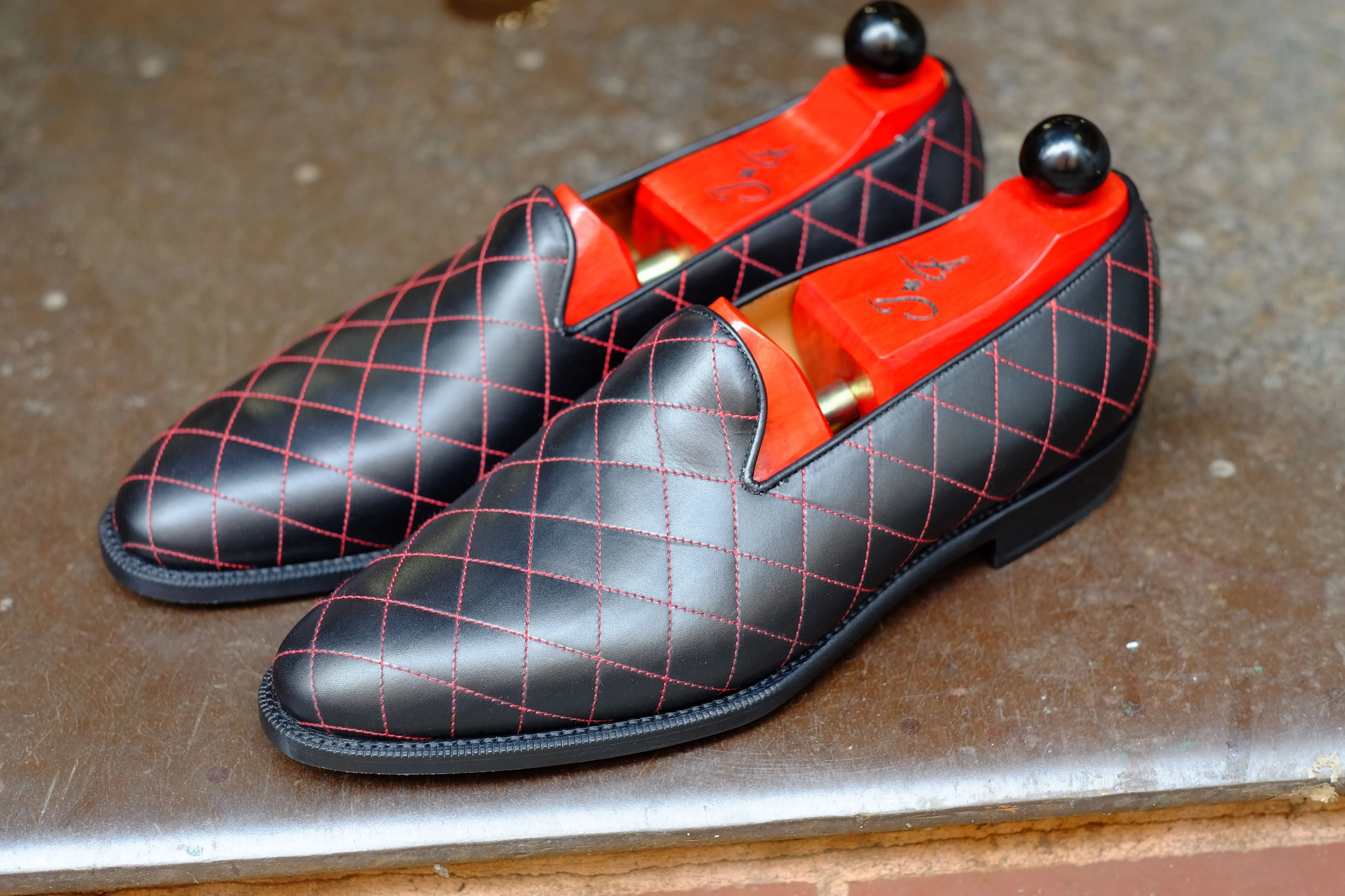 Laurelhurst II - MTO - Quilted Black Calf / Red Stitching - TMG Last - Single Leather Sole