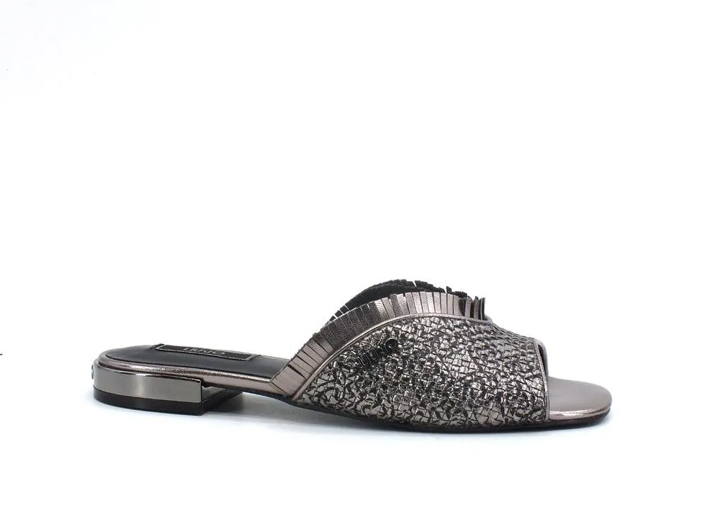 LIU JO Astra 1 Ciabatta Slipper Metallic Woven Pewter SA1019EX095