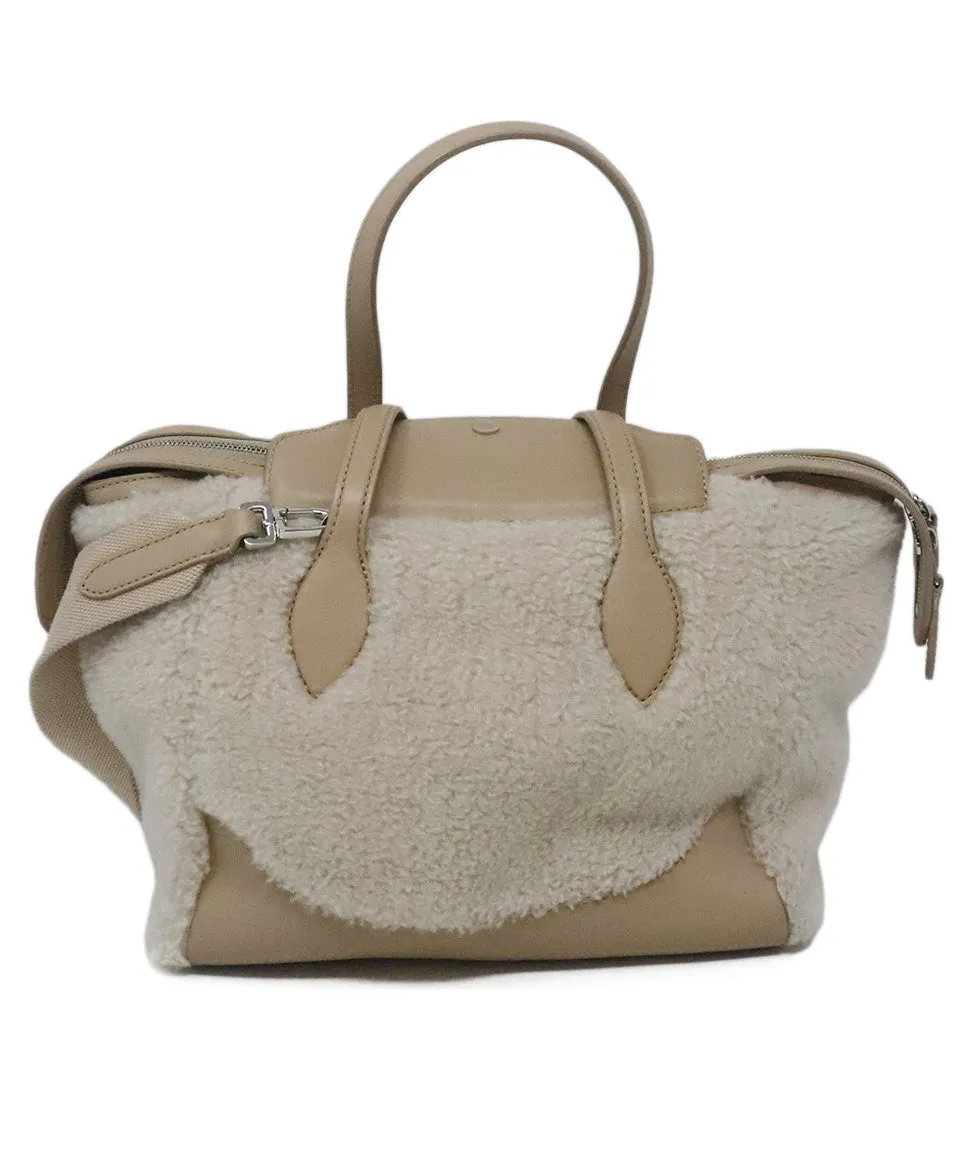 Loro Piana Beige Shearling & Leather Satchel