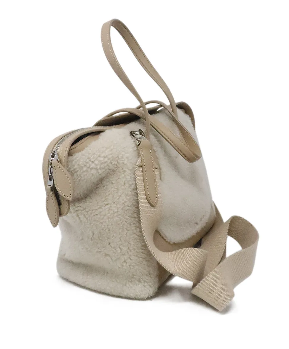 Loro Piana Beige Shearling & Leather Satchel