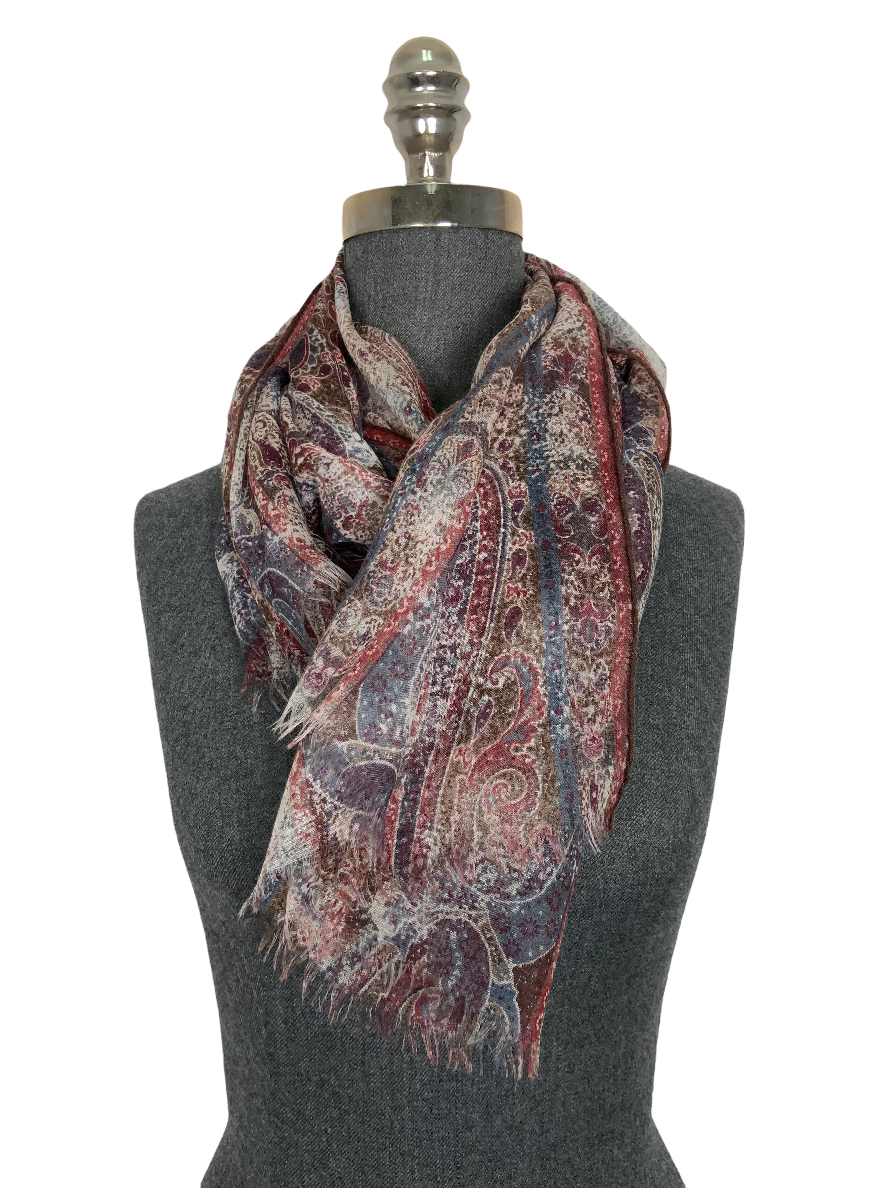 Loro Piana Cashmere Paisley Fringe Trim Oblong Scarf