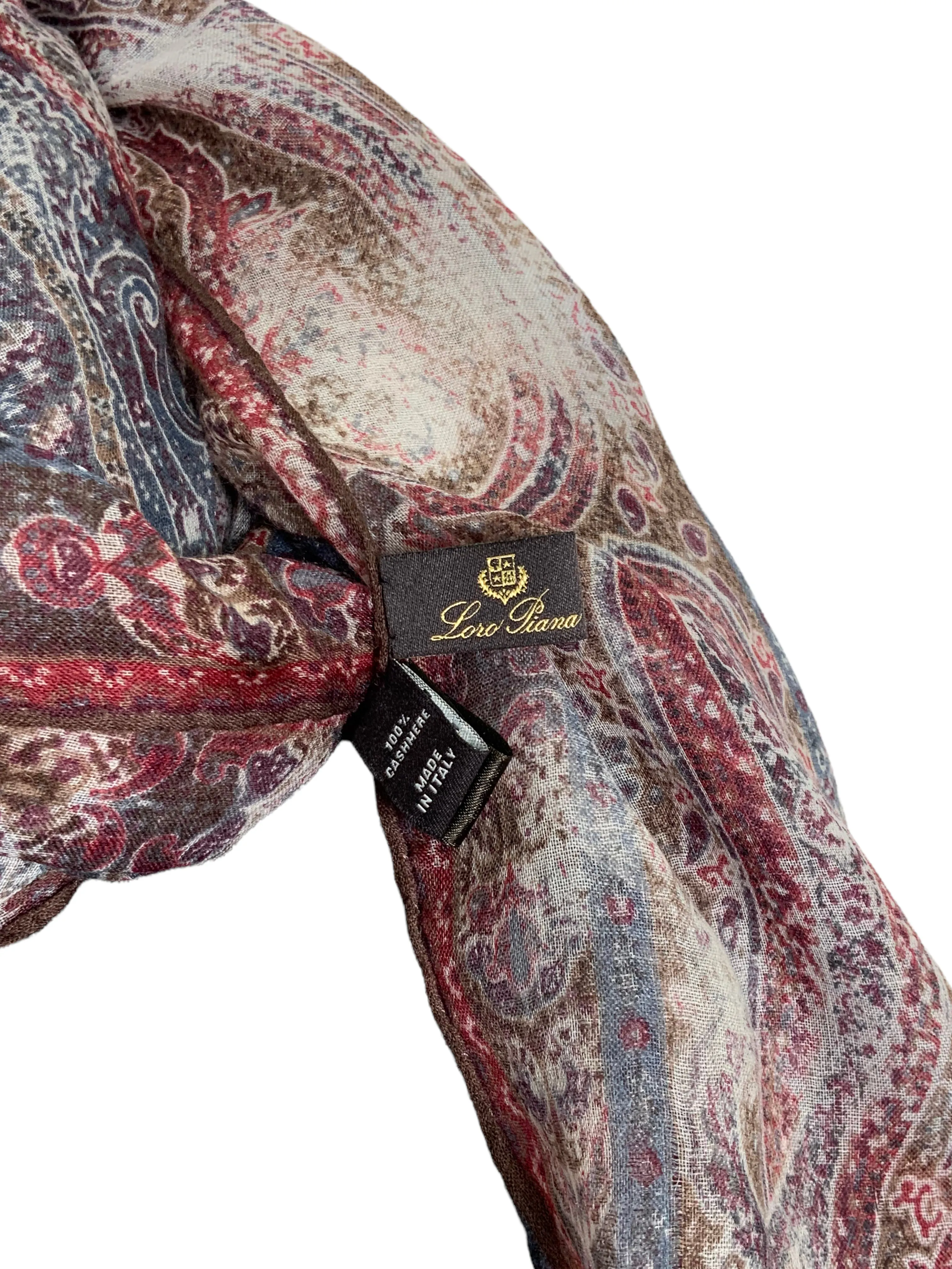 Loro Piana Cashmere Paisley Fringe Trim Oblong Scarf