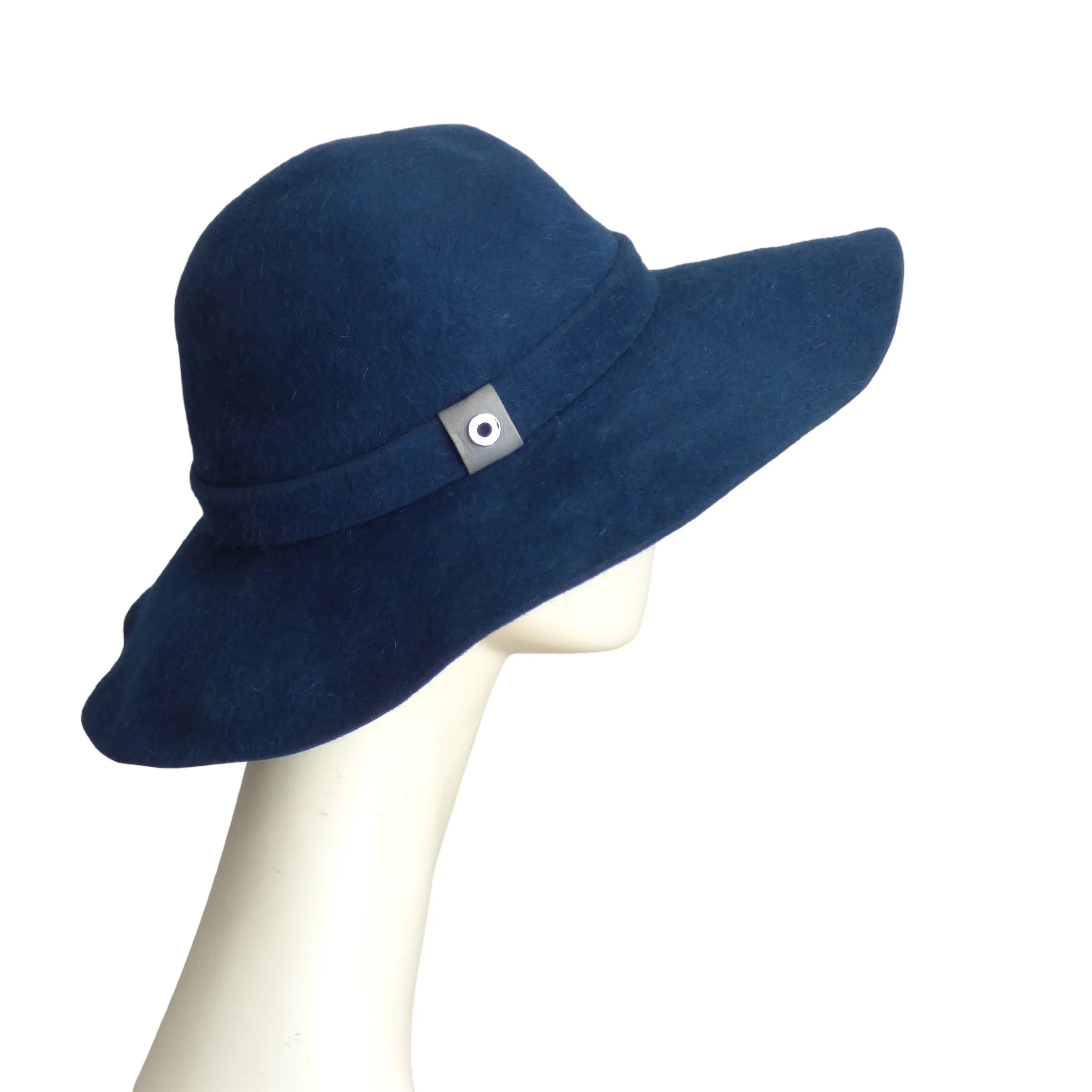 LORO PIANA- Blue Mohair Felt Wide Brim Hat, Size M