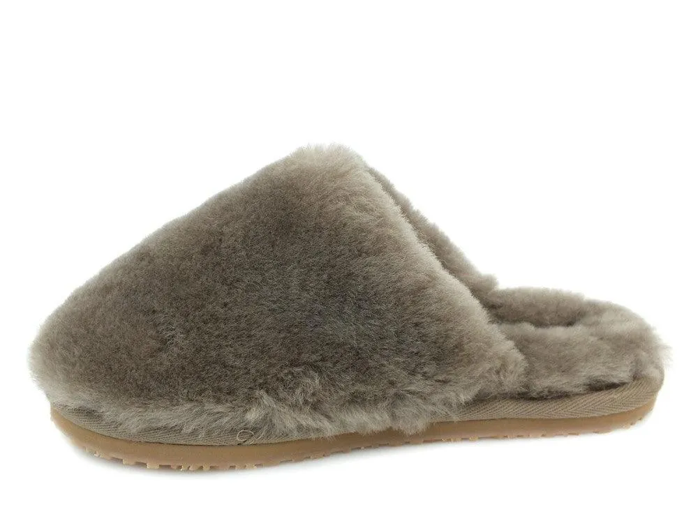 MOU Closed Toe Fur Slipper Solid Color Elephant Grey