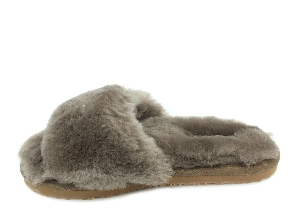 MOU Sheepskin Fur Slide Slipper Elephant Grey