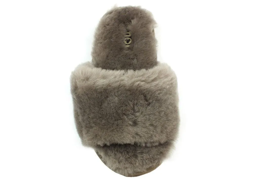 MOU Sheepskin Fur Slide Slipper Elephant Grey