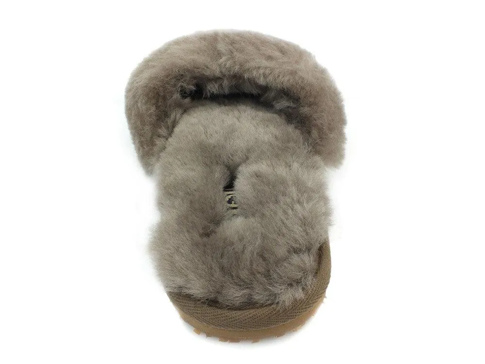 MOU Sheepskin Fur Slide Slipper Elephant Grey