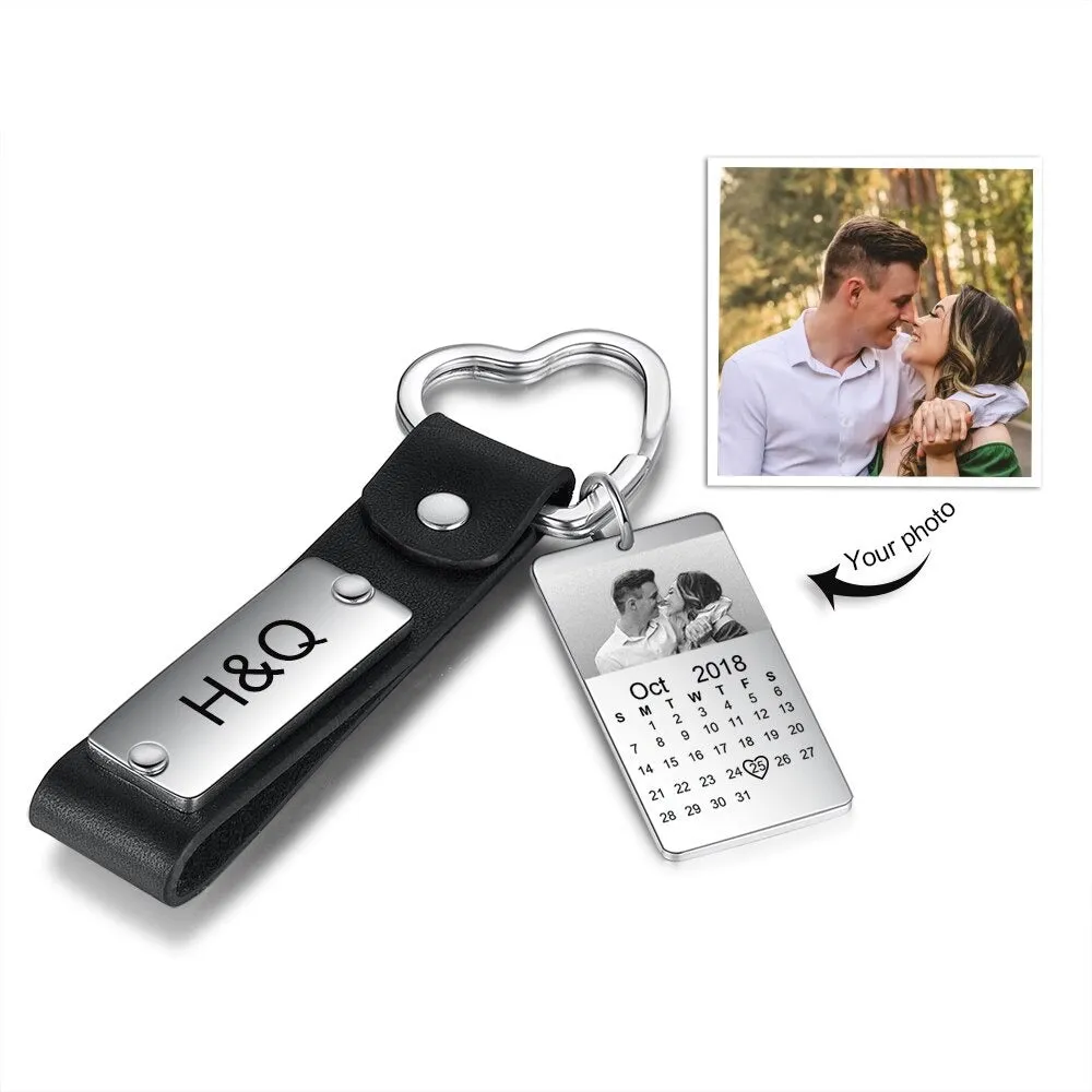 Personalized Photo, Name & Date Keychain For Men