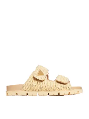 Raffia slipper with logo plaque