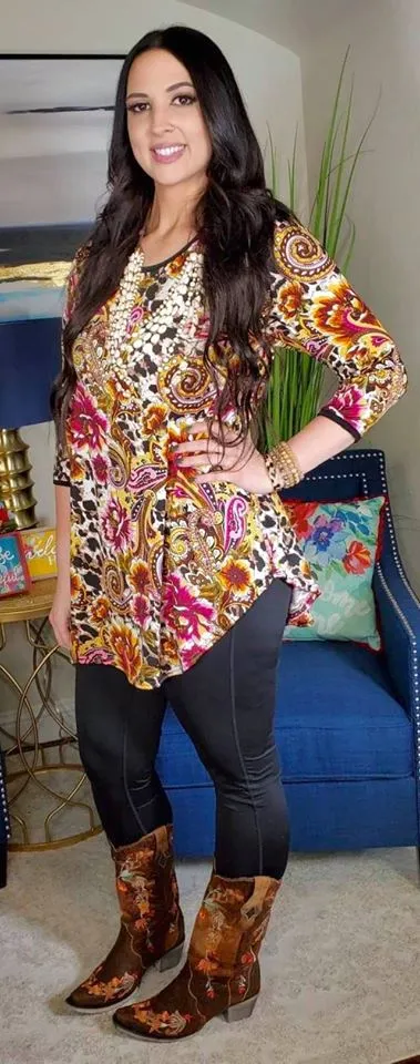 S-M-L : Magenta Floral & Leopard Scoop Tunic