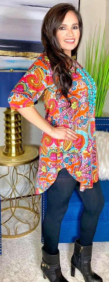 S-M-L: Orange and Pink Paisley Scoop Tunic