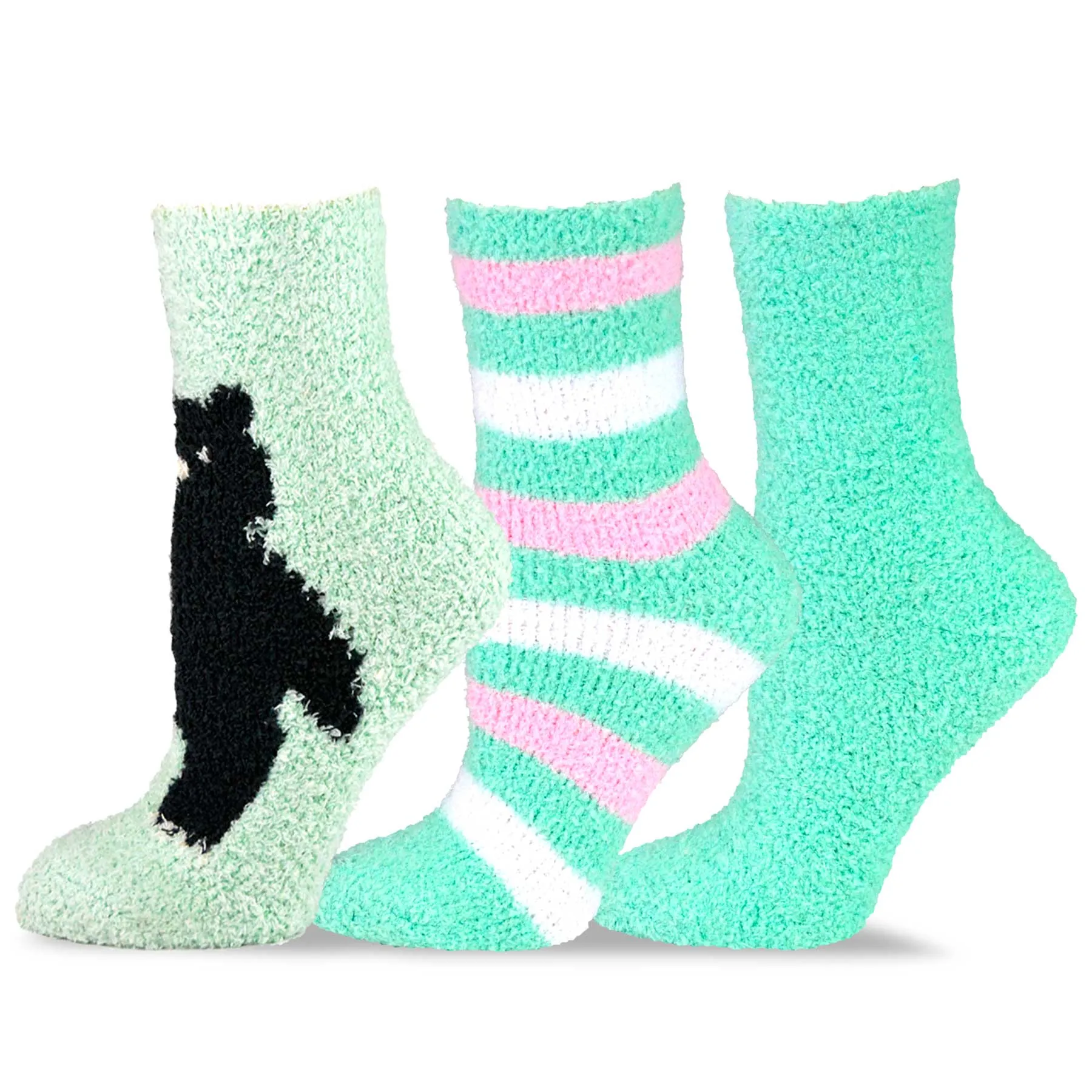 TeeHee Socks Women's Fuzzy Crew Animal/Basic 9-Pack Gift Box (12136)